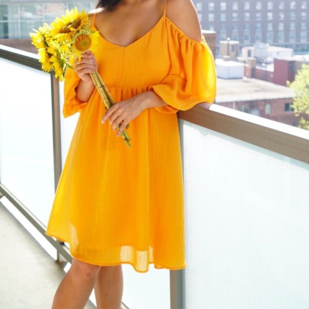 Anthropologie Moulinette Soeurs Yellow Drop Puff-Sleeve Dress size XXS